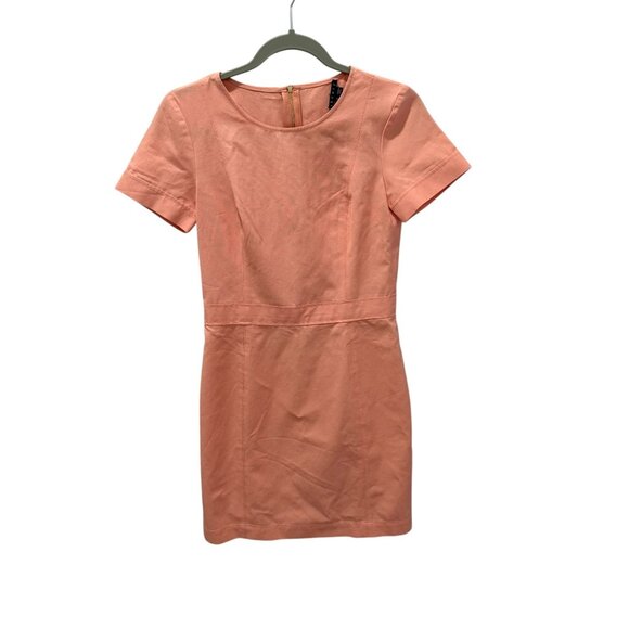 Theory Womens Coral orange Cotton Blend Sleeve Dress Back Gold Zipper Size 2 - Picture 1 of 7